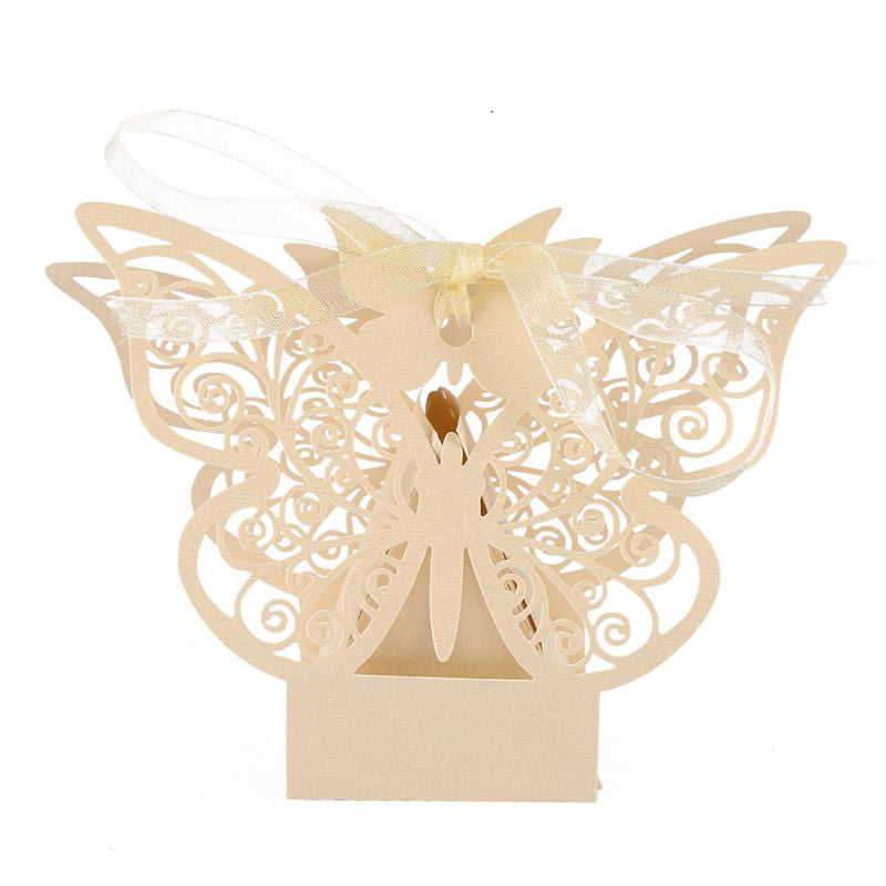 25-50 Butterfly On Top Wedding Shower Favor Box Chocolated Gift Wrap Paper Case 