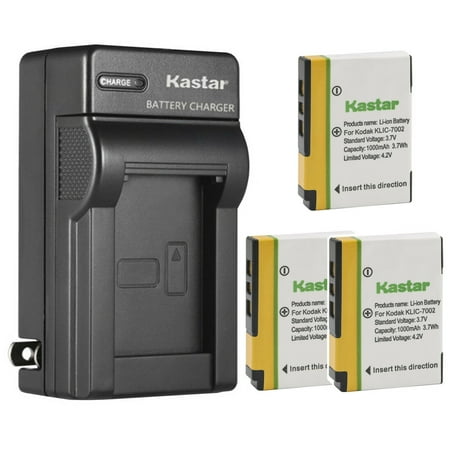 Kastar 3-Pack KLIC-7002 Battery and AC Wall Charger Replacement for Kodak KLIC-7002 K7002 Battery Kodak EasyShare V530 EasyShare V603 EasyShare V530 Zoom EasyShare V603 Zoom Camera