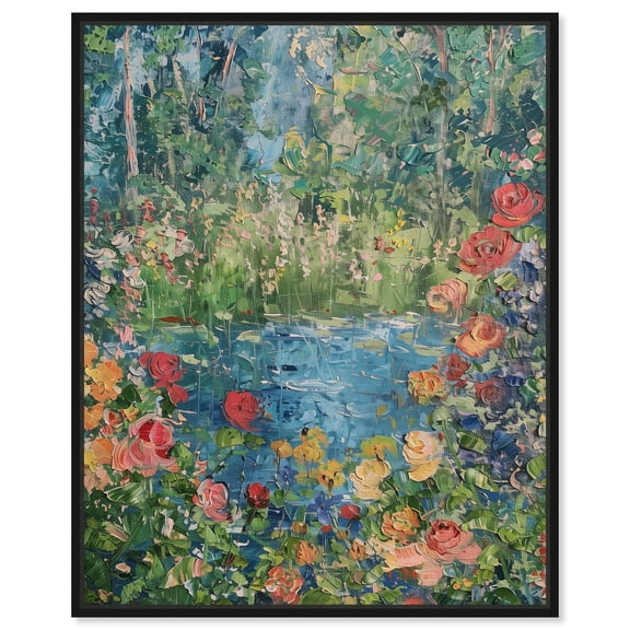 Serene Escape Impressionism Wall Art /Monet And Van Gogh Inspired Art Canvas Wall Art by Art Remedy, Black Floater Frame, 17" x 21"