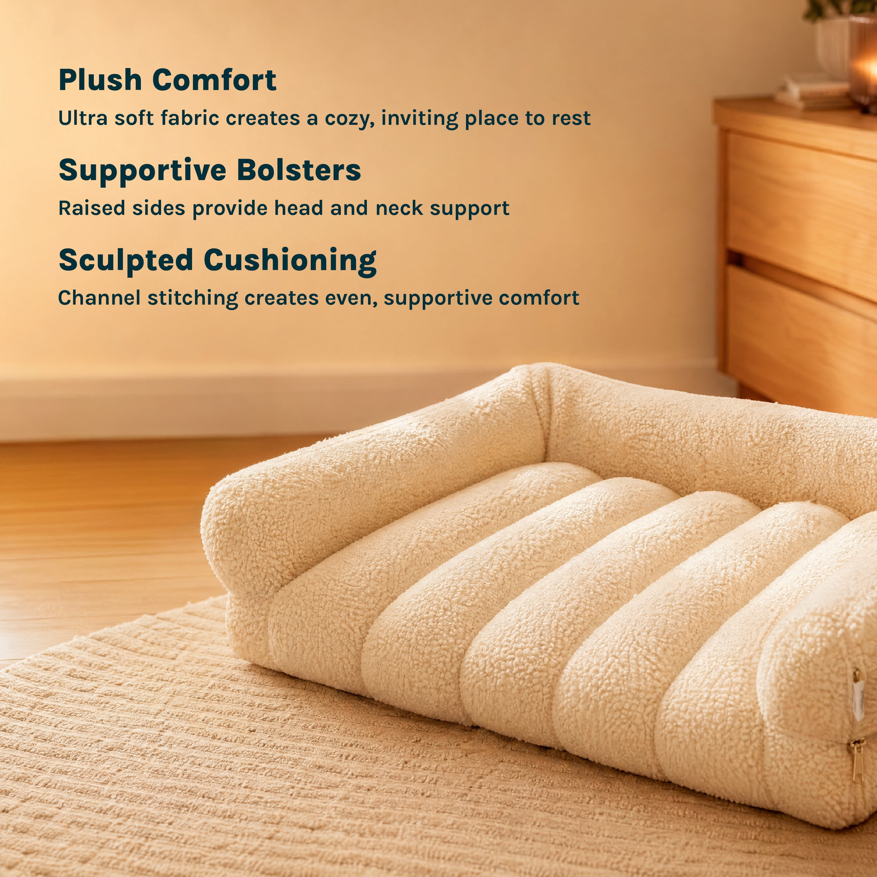 SportPet Designs Quilted Sherpa Sofa-Style Pet Bed Lounger, Brown, Large, 35 in x 25.5 in x 8 in