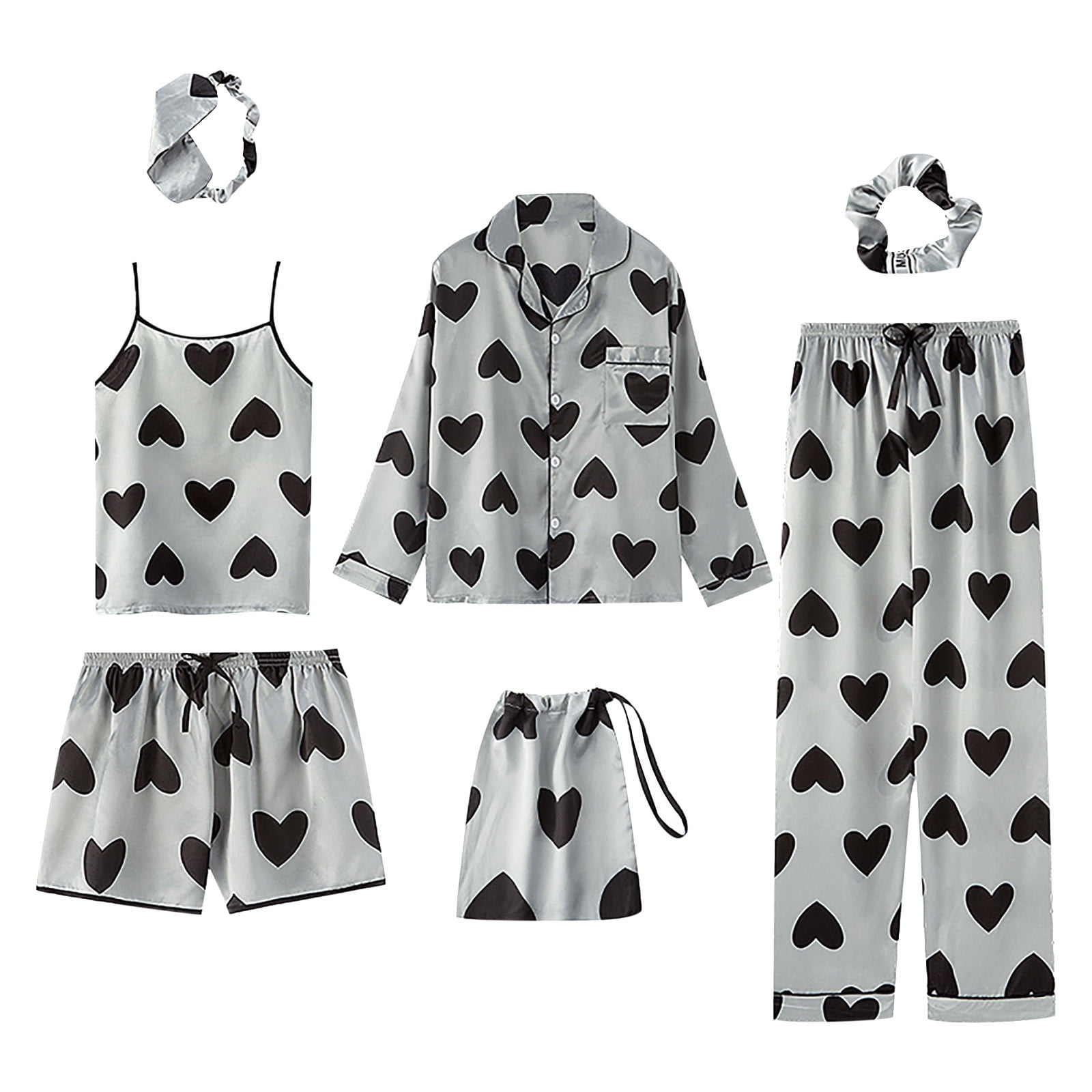 Cameland 7 Pieces Women s Pajamas Sets Faux Silk Pyjama Women s Pajamas Sleepwear Sets Spring Summer Homewear Pajama Sets Other