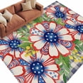 thumbnail image 2 of Independence Day Washable Area Rug 6 x 9 ft U. S. Flag Themed Graffiti Flowers Black Plaid, Soft Non Slip Rugs Stain Repellent Indoor Felt Carpet for Living Dining Room Bedroom Home Office, 2 of 9
