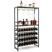 Gymax 32 Bottles Wine Rack Rustic Wine Storage Holder Freestanding W/ Glass Holder