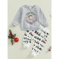 thumbnail image 3 of Baby Toddler Boy Christmas Outfit 0 6 12 18 24 Months 2T 3T Letter Print Long Sleeve Sweatshirt and Tractor Print Pants 2 Piece Clothes, 3 of 9