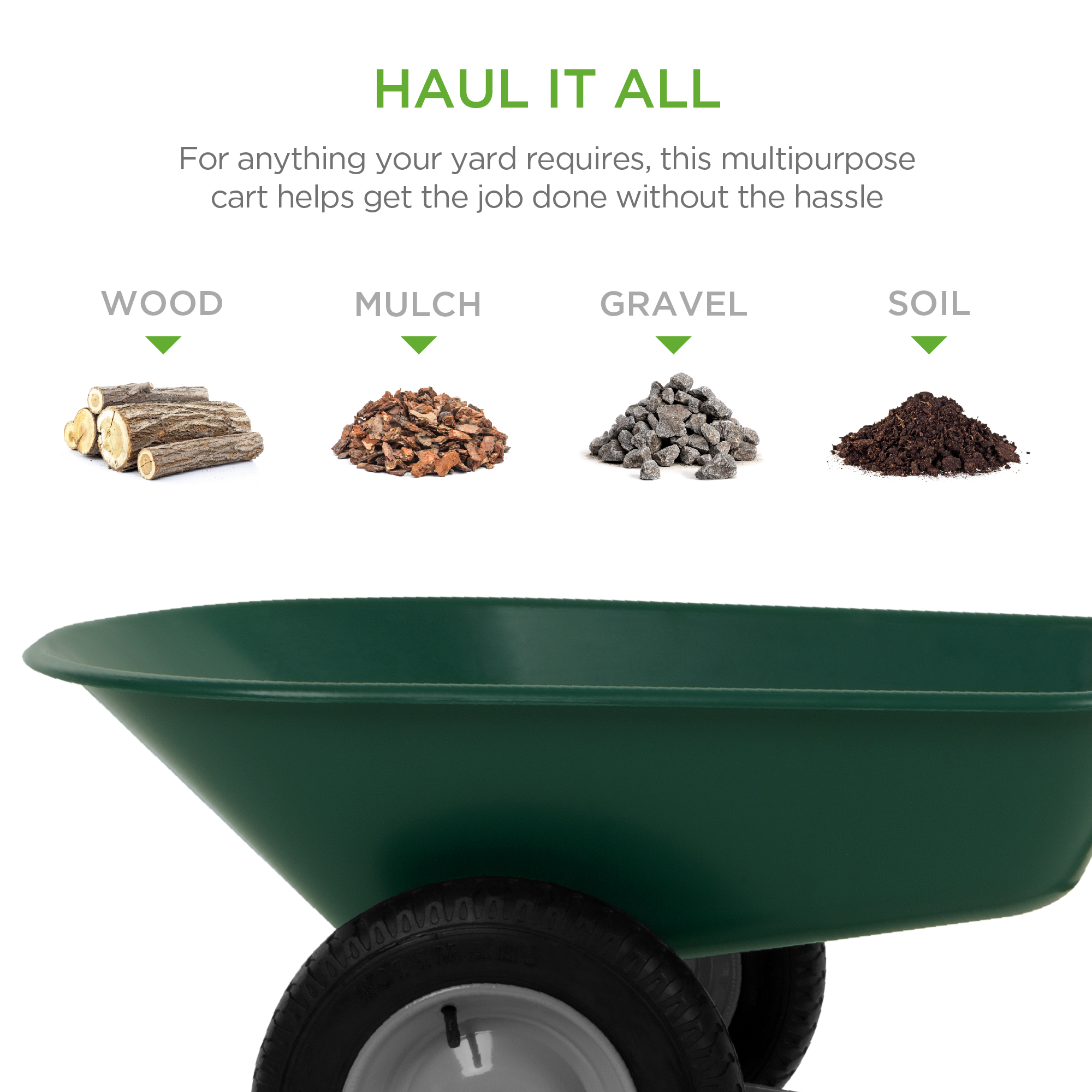 Best Choice Products Dual-Wheel Home Wheelbarrow Yard Garden Cart for Lawn, Construction - Green - image 3 of 8