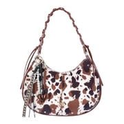 Women's Half Moon Stud Shoulder Bag, Cow Print