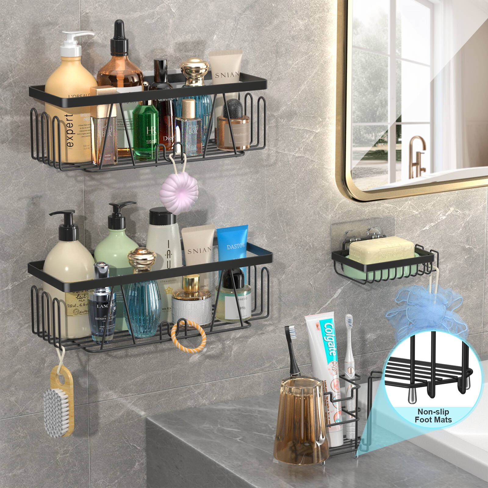 stusgo Shower Shelf for Bathroom, Adhesive Shower Caddy with Soap