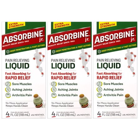 3 Pack - ABSORBINE JR. Extra Strength Pain Relieving Liquid, for Muscle, Joints, Arthritis Pain, with No-Mess Applicator, 4 Oz