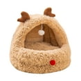 thumbnail image 2 of SCNOR Christmas Reindeer Cat Bed, Warm Plush Winter Pet Bed for Cats Up to 15 lbs, Semi-Enclosed Washable Small Dog Bed with Hanging Toy, 2 of 6