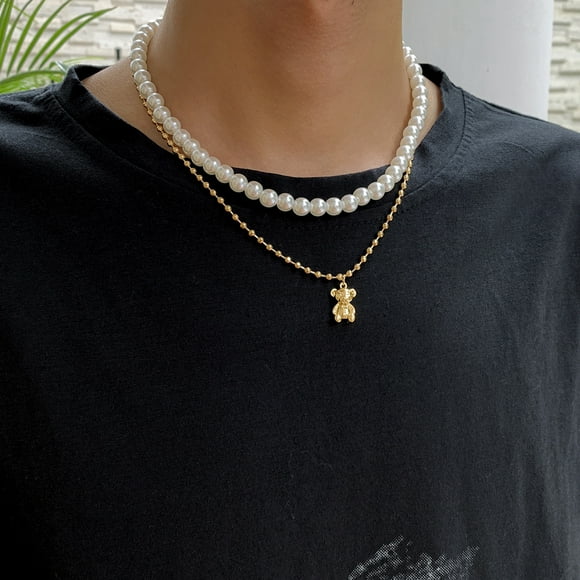 Jinsinto Men's Pearl Necklace, Women's White Pearl Necklace, Round Pearl Necklace, Pearl Jewelry