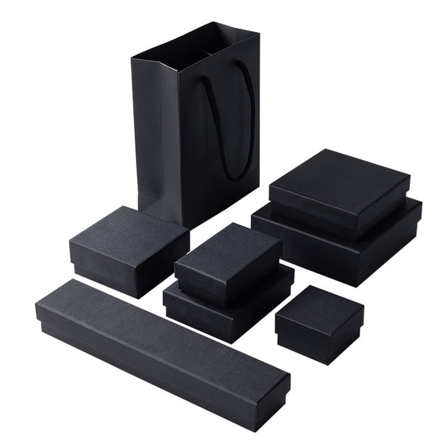 Caja de embalaje para joyería, anillo, collar, pendientes, pulsera, pendientes, pulsera, piel de vaca negra, cubierta de cielo