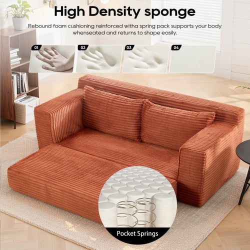 Loveseat Sofa with Memory Foam and Steel Frame, Convertible 2-in-1 Design with No Assembly for Small Spaces, Apartment, Home Office, Orange