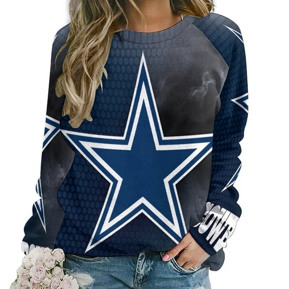 Football Cowboys Fashion Round Neck Long Sleeve Printed Elegant Casual Loose Hoodie