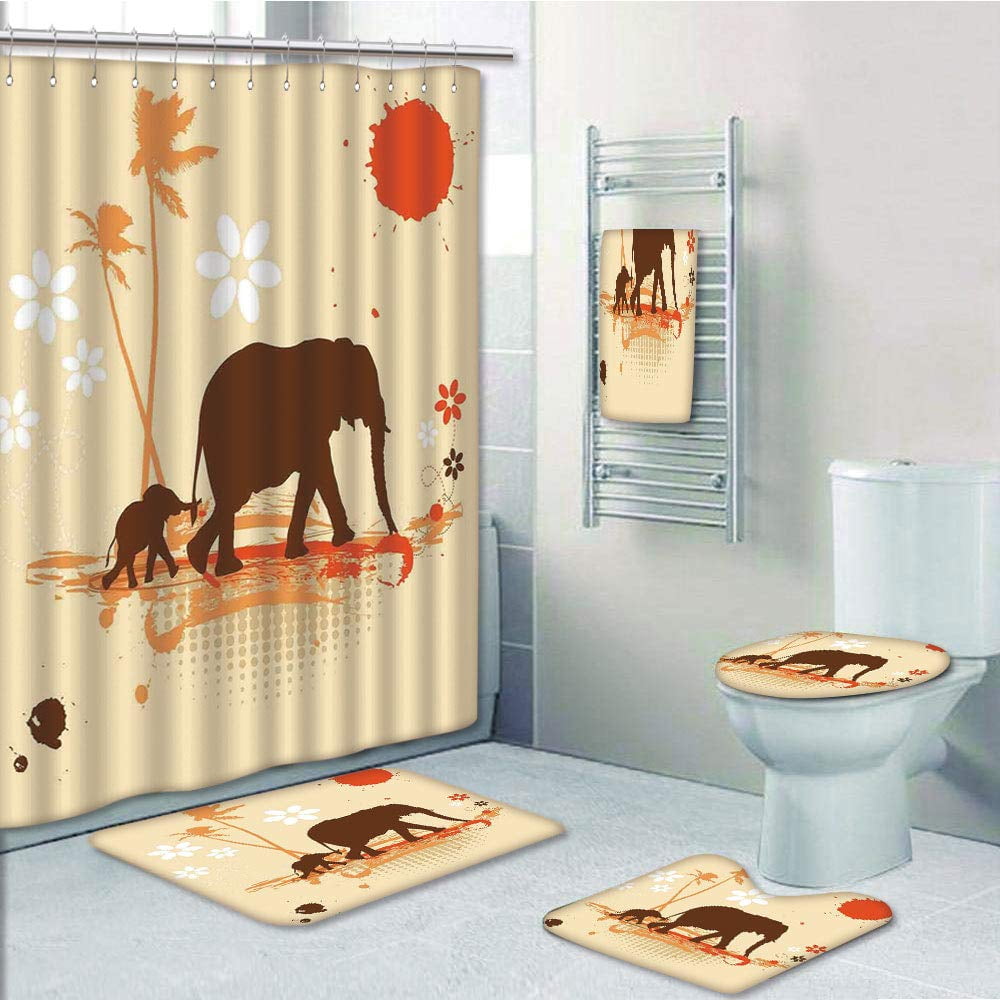Animal Elephant Sunset Bath Mat Rug Non-Slip Bathroom Decoration Toilet Cover 