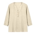 thumbnail image 4 of Women Split Neck Tops Solid 3/4 Sleeve Summer Casual Breathable Tee Light Yellow XXL, 4 of 5