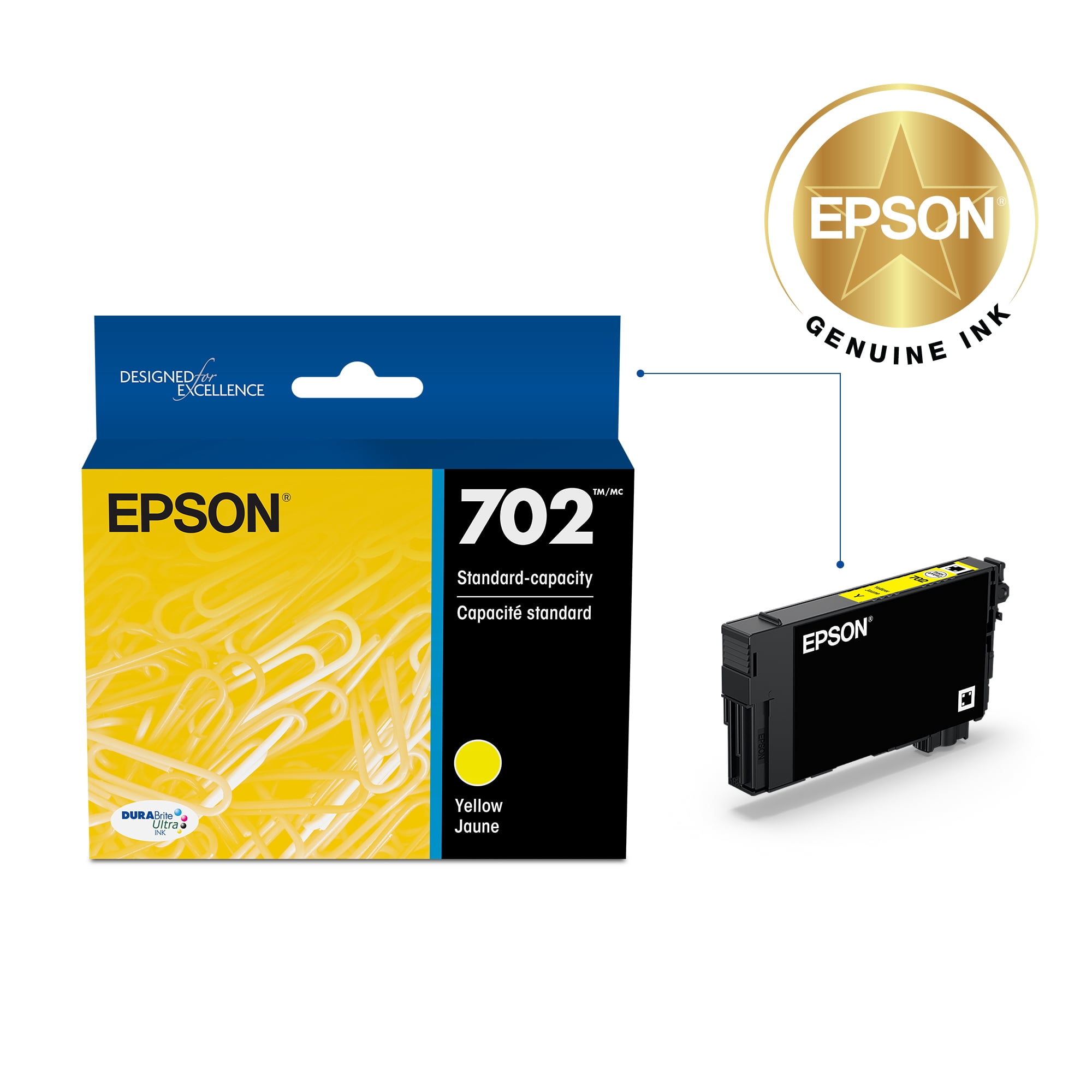EPSON 702 DURABrite Ultra Ink Standard Capacity Yellow Cartridge (T702420-S) Works with WorkForce Pro WF-3720, WF-3730, WF-3733