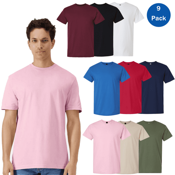 Gildan Men’s Short Sleeves Light Cotton T-Shirt, Crew Neck Blank Tee, Multicolor Pack of 9 Shirts, S