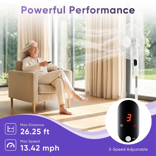 Gianna Quiet Pedestal Fan with Remote, Standing Floor Fan for