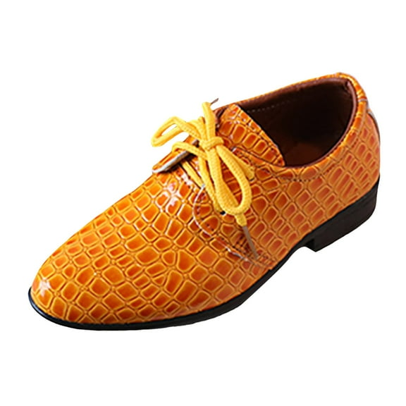 adviicd Dress Shoes for Boys Toddler Boys Girls Dress Shoes PU Leather Lace Up Wedding School Uniform Loafer Flats Boys Dress Shoes (Yellow,10.5)