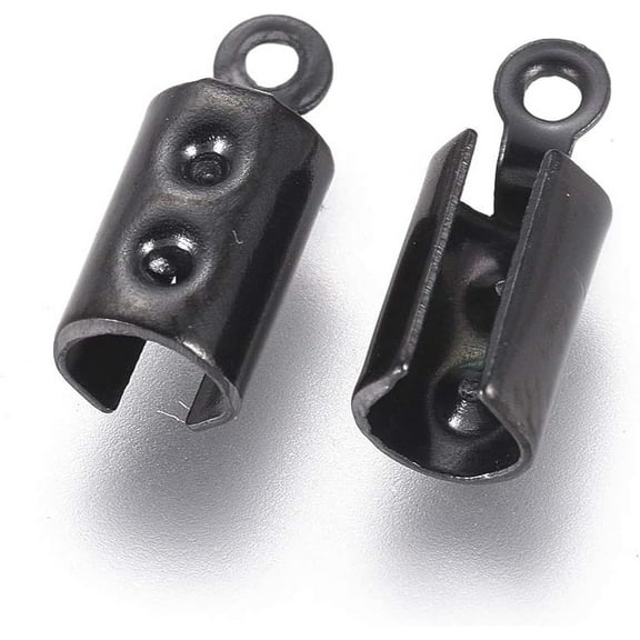 20 Pcs Cord End 304 Stainless Steel Folding Crimp Ends Fold Over Cord Ends Crimp End Tips Fold Leather Rope Ending Caps Jewelry Connector for Jewelry Making(Black)