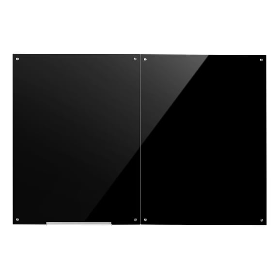 KFFKFF Set of 2 Black Magnetic Glass Whiteboards, 47.2 x 35.4 in, Wall-Mounted, Frameless Design, Durable Tempered Glass, Includes Markers, Magnets, and Eraser for Office, Classroom, or Home Use
