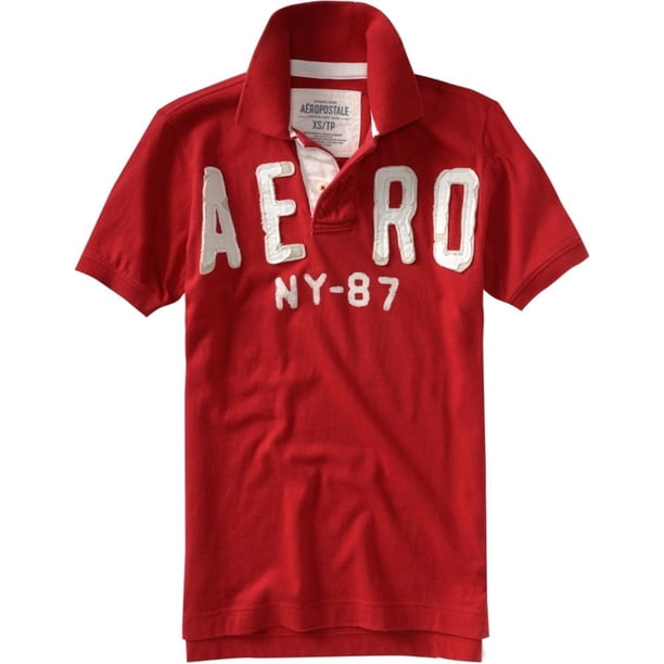 Aeropostale Solid Aero Ny 87 Polo de rugby para hombre, rojo, XS