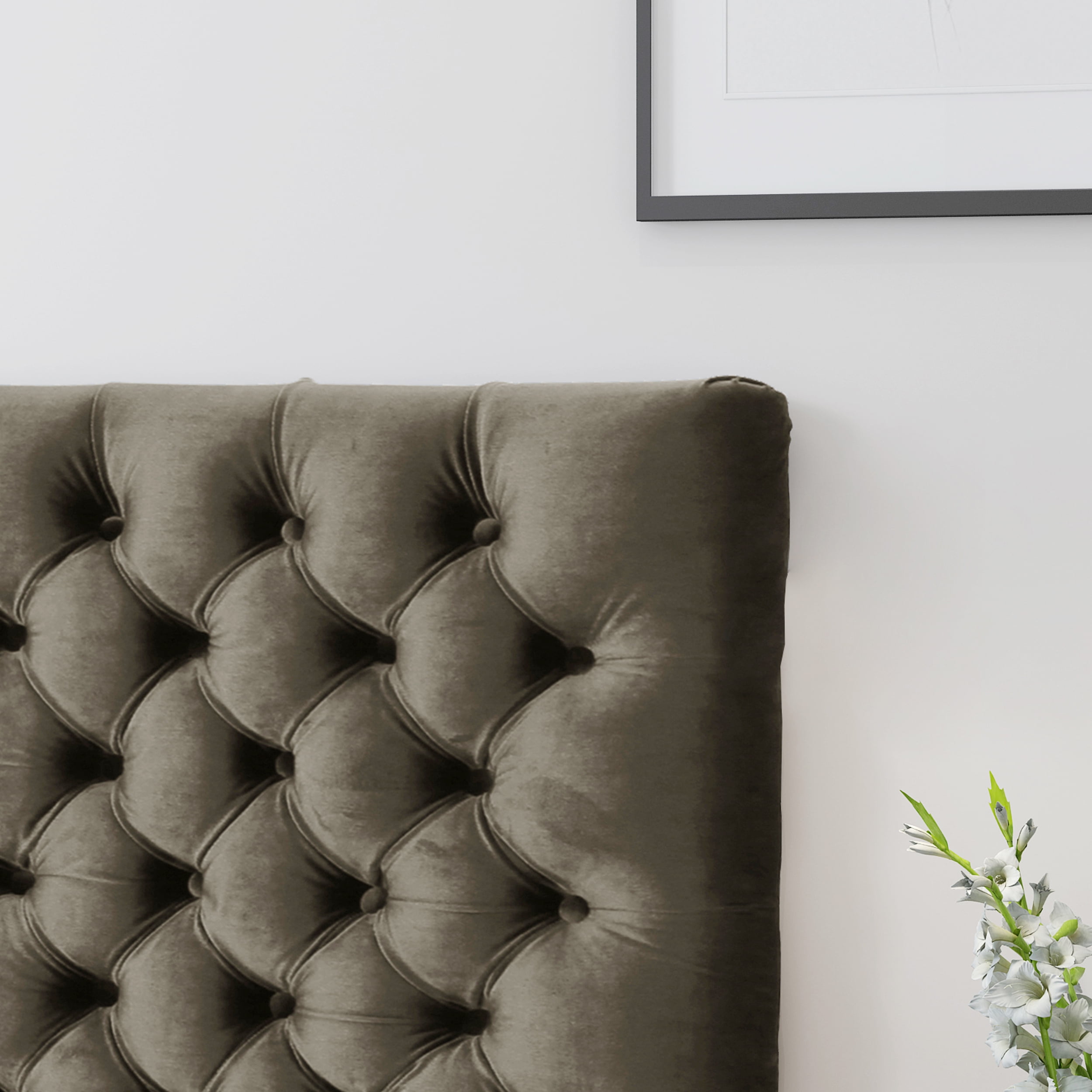Noble House Ochoa Velvet Contemporary Queen-Full Headboard, Grey