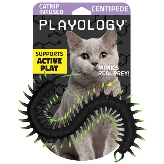 Playology Cat Toys | Catnip Infused Durable Rubber Centipede | Lifelike Toy for Cats
