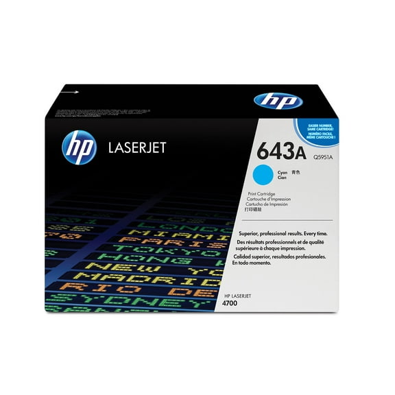 HP 643A Cyan Original LaserJet Toner Cartridge, ~10,000 pages, Q5951A