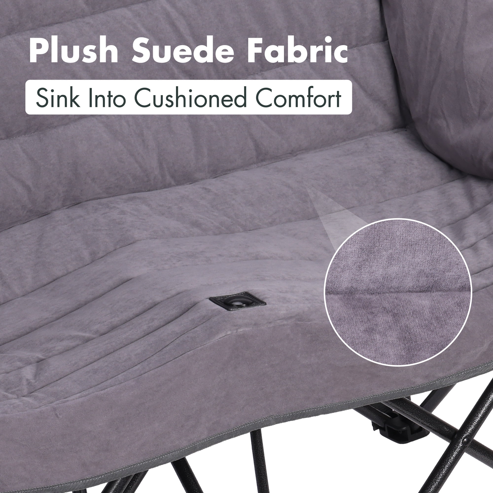 VILLEY Oversized Double Camping Chair, 800lbs Portable Folding Loveseat for Adults, Heavy Duty Suede Fabric, XL 2 Person Padded Chair with Cup Holders for Outdoor Camping, Lawn, Backyard
