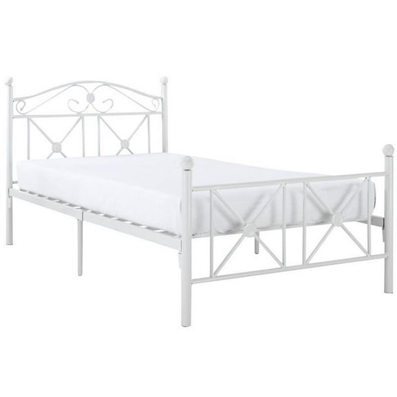 Farmhouse Metal Twin Bed with Lattice Work Header in White