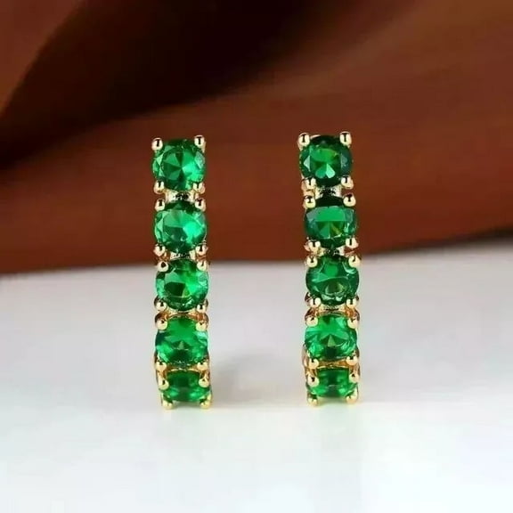 2.00Ct Round Cut Lab-Created Emerald Huggie Hoop Earrings 14K Yellow Gold Plated