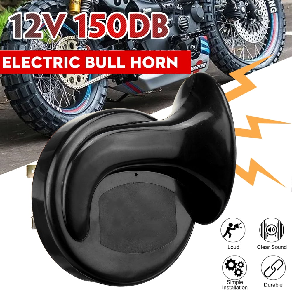 12V Black Electric Bull Antiwater Horn Metal Loud Raging Sound Car