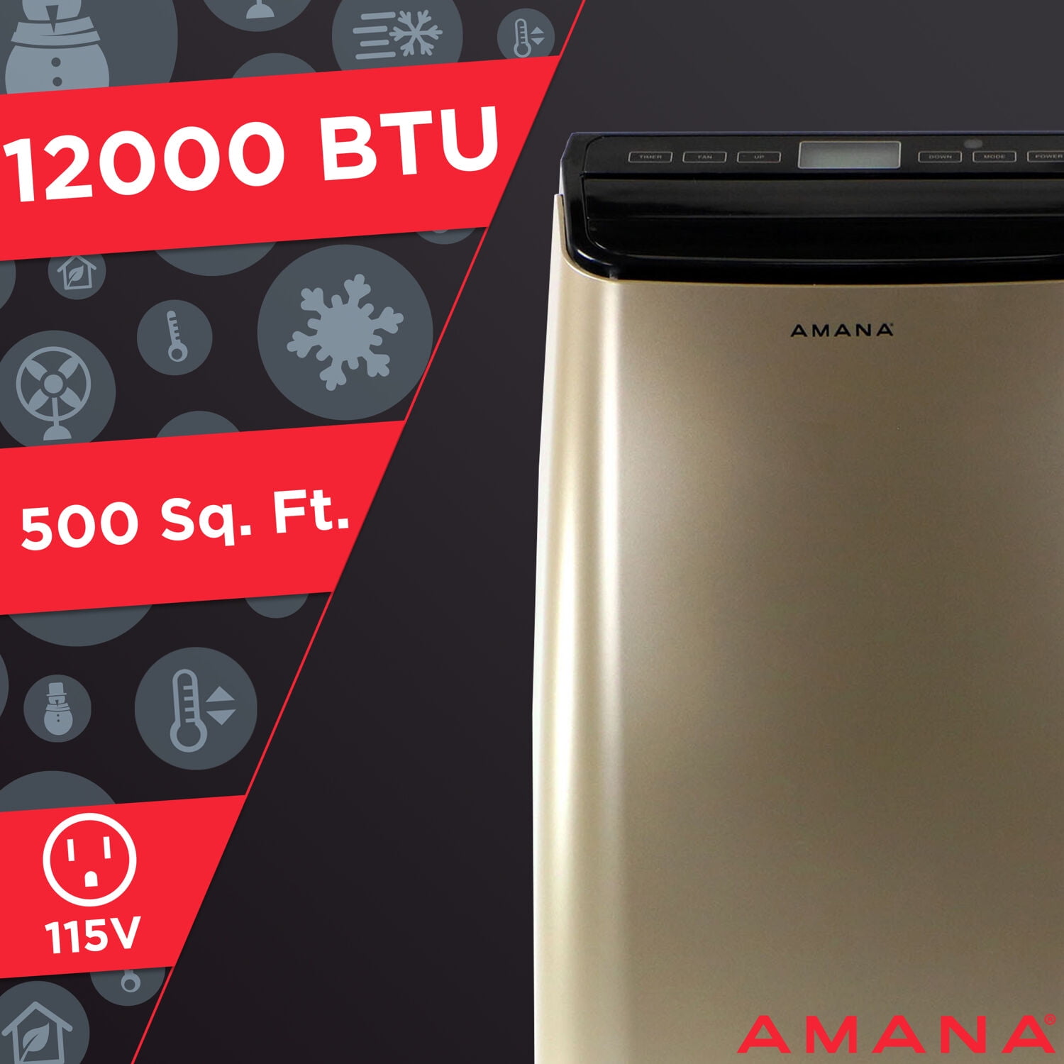 Amana 12,000 BTU, Portable Air Conditioner with Remote Control in Gold/Black for Rooms up to 500 -Sq. ft.