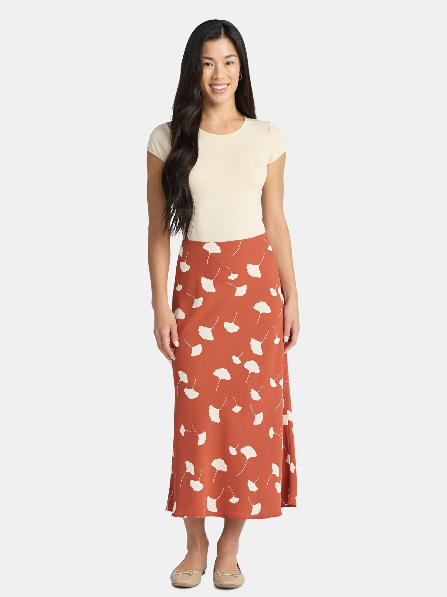 Time and Tru Women's Midi Pull On Slip Skirt, Sizes XS-XXXL