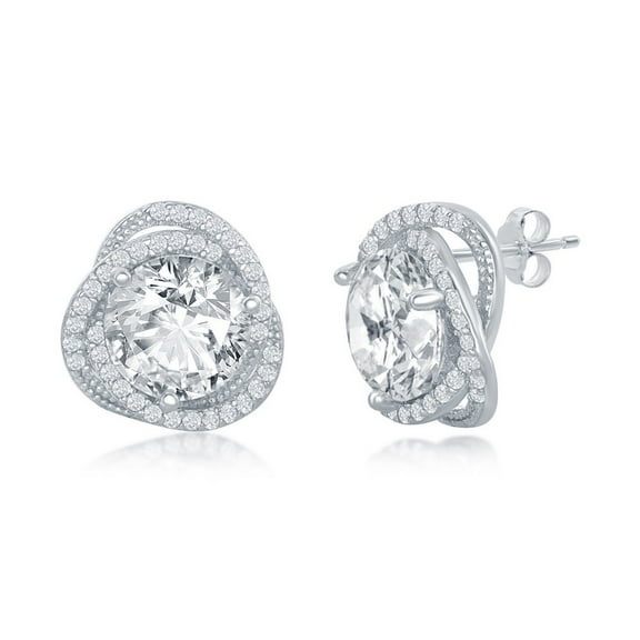 Sterling Silver 12mm Round Cubic Zirconia Love Knot Design Earrings