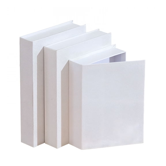 CCOCC 3Pcs Faux Books for Decoration,Linen Fake Book Boxes Blank Stacked Decor Books for Diy Crafts Hotel Entryway Bookshelf Coffee Table (White,S&M&L)