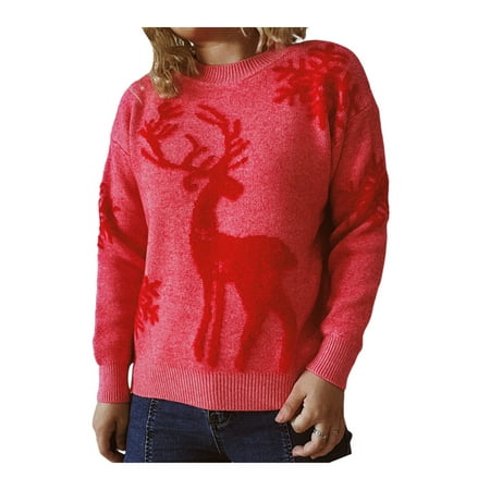 

citgeett Women s Christmas Knitted Holiday Long Sleeve Pullover Sweaters Cute Crewneck Reindeer Sweatshirts Tops
