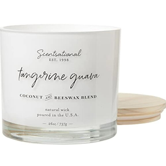 Natural Coconut   Beeswax Scented Candle Tangerine Guava White Jar