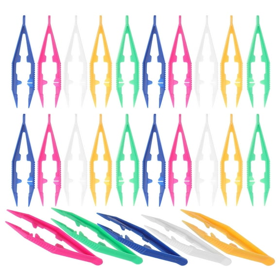Milisten Craft Tweezers Set Plastic Flat Tip Lightweight for Bead Handling Assorted Color