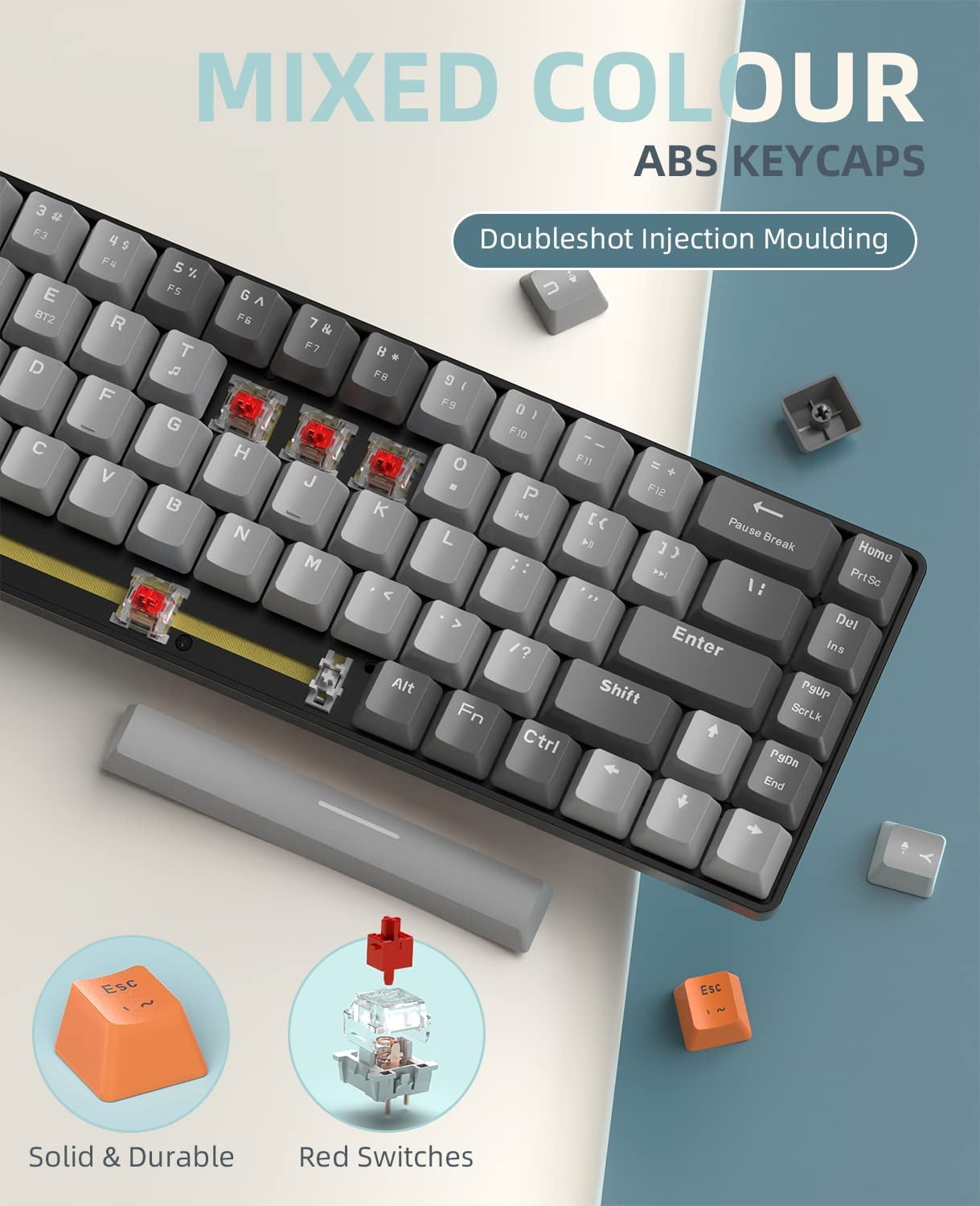 ZIYOULANG K68 60% Wireless Mechanical Keyboard, Bluetooth 5.0/2.4GHz with Dual Mode 2-in-1 Receiver, Ergonomic Compact 68-Key Hot Swappable Gaming Keyboard, Red Switch for Mac Windows PC
