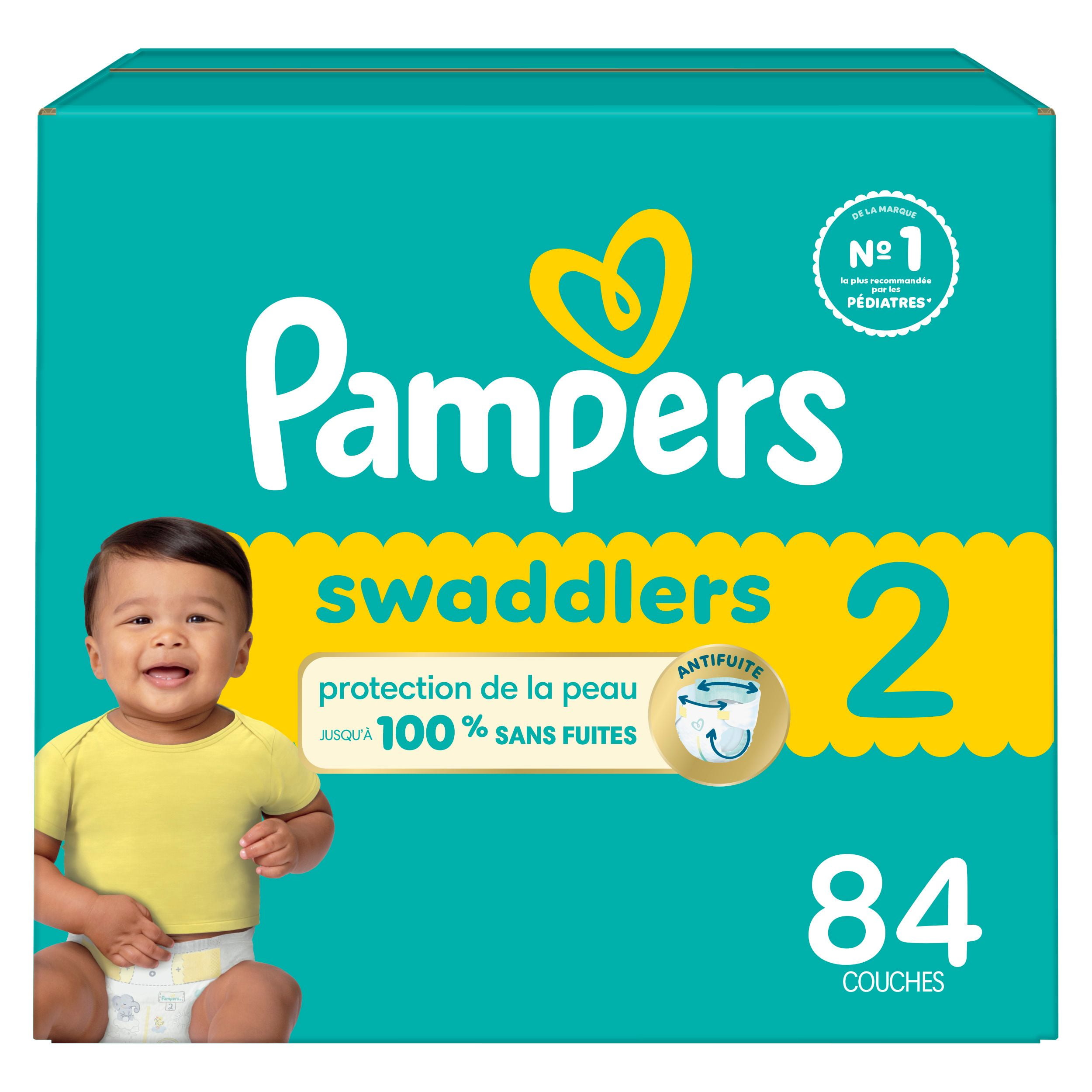 Couches Pampers Swaddlers, absorbantes, gardent bébé au sec et confortable, couche jetable pour bébé sans danger pour la peau, taille 2 (4,5 à [10 à 22 lb])