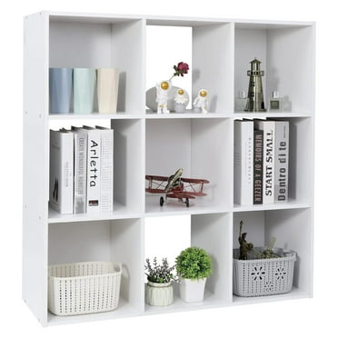 9 Cube Storage Organizer Wooden Display Shelf W/ 5 Removable Back Panels, Customizable Cube Bookcase Bookshelf for Home, Office, Bedroom and Living Room (White)