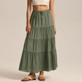thumbnail image 6 of Fashion Long Skirts for Women Elastic Waistband Flowy Boho Maxi Skirt Summer Vacation Outfits A-Line Dress Green S, 6 of 6