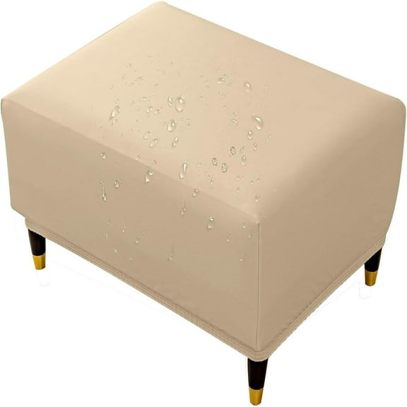 LKJYER Soft Waterproof Ottoman Cover Square Stainproof PU Leather Stretch Footrest Slipcover with Elastic Bottom Water-Resistant Foot Stool Protector Wipe Clean for FoldingStorage Ottomanstools