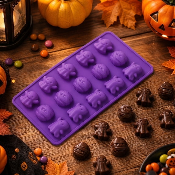 Halloween Ghost Silicone Chocolate Mold Food Grade Mousse Baking Tray for DIY Candy Dessert Making Kitchen Party Accessory, Purple