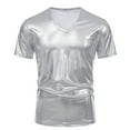 thumbnail image 3 of Plebaso Mens Shiny T Shirts V Neck Short Sleeve Stylish T-Shirts Dance Wear Tee Tops for Nightclub Party, 3 of 7