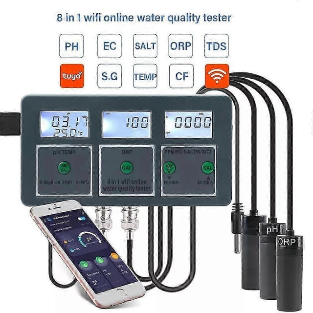 8 in1 WIFI Smart Monitor Fish Tank Pool Water Quality Meter PH ORP EC PPM Test js