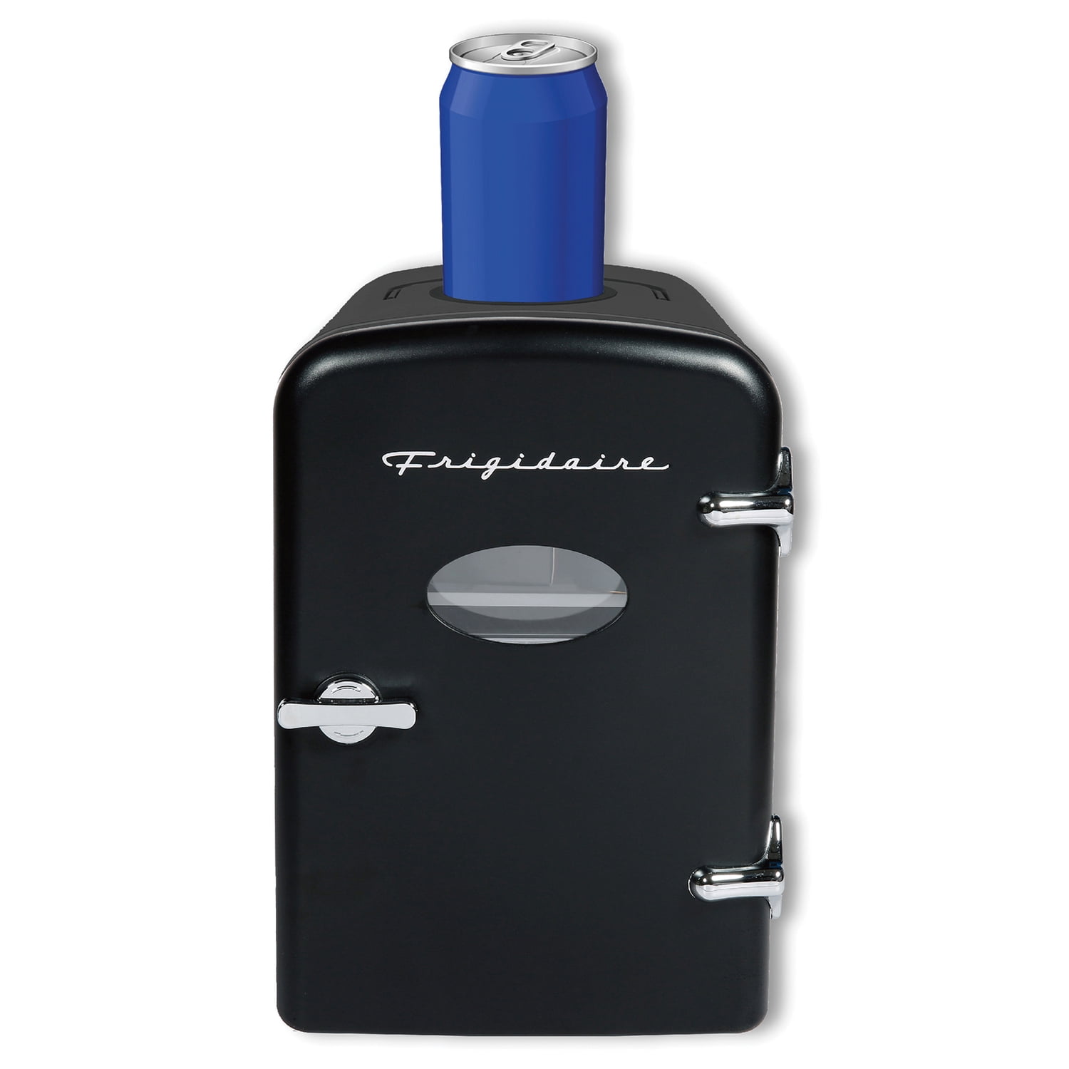 Frigidaire EFMIS171-BLACK 6+1-Can 48-Watt Retro Mini Portable Fridge with Top-Mounted Active-Cooling Can Holder (Black)