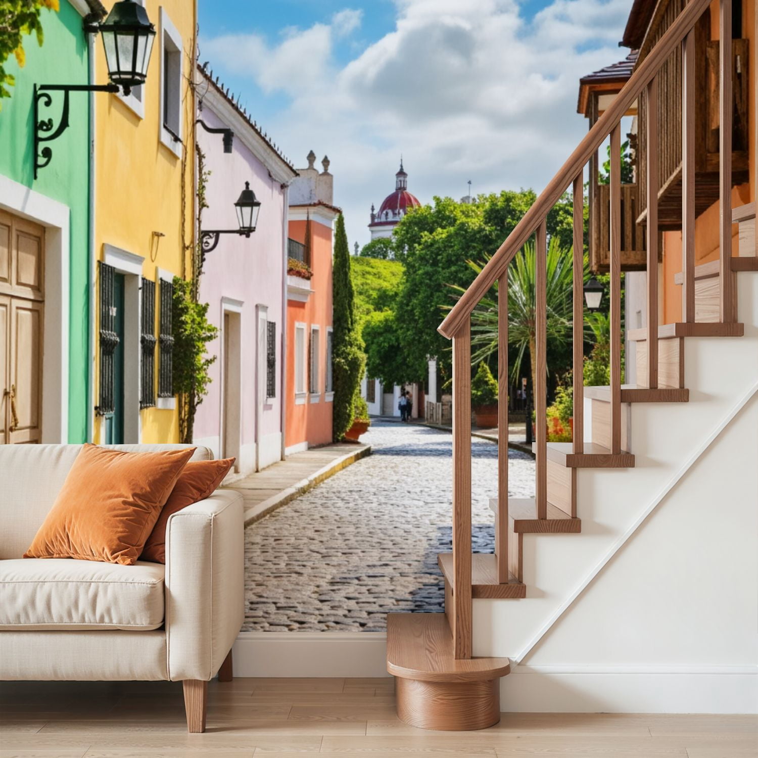 Wall Mural Peel and Stick colorful street old san juan puerto rico town scenery Self-Adhesive Wallpaper Removable Wall Decal Wall Sticker Home Decor for Living Room Bedroom 100"x144"